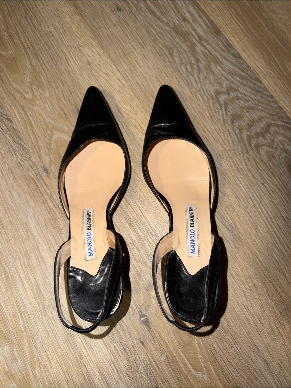 Manolo Blahnik Black Pointed Toe Slingback Pumps